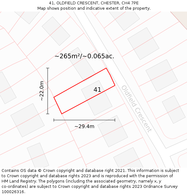 41, OLDFIELD CRESCENT, CHESTER, CH4 7PE: Plot and title map