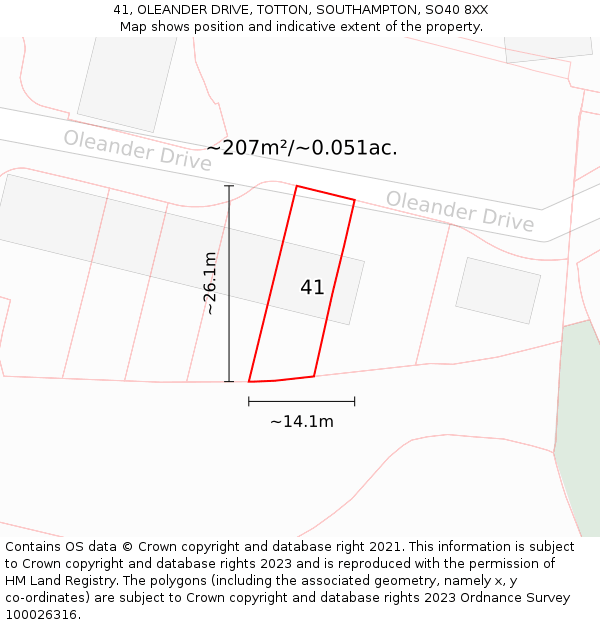 41, OLEANDER DRIVE, TOTTON, SOUTHAMPTON, SO40 8XX: Plot and title map