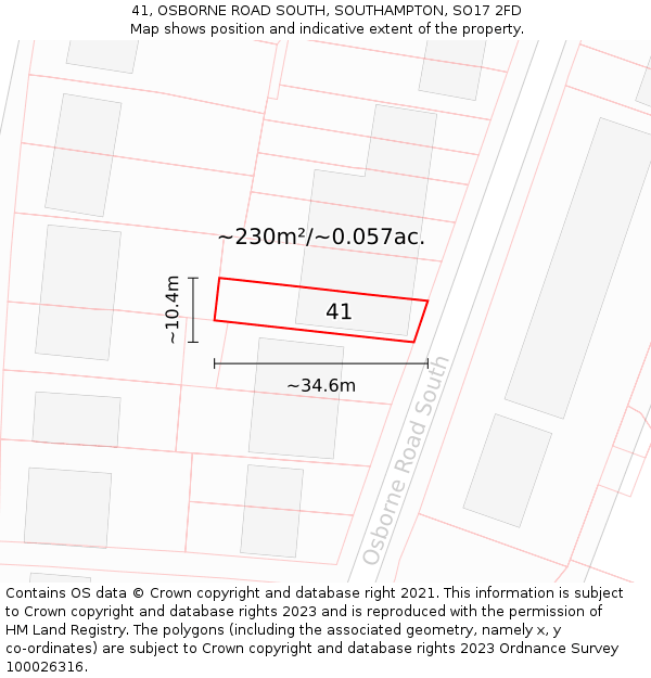 41, OSBORNE ROAD SOUTH, SOUTHAMPTON, SO17 2FD: Plot and title map