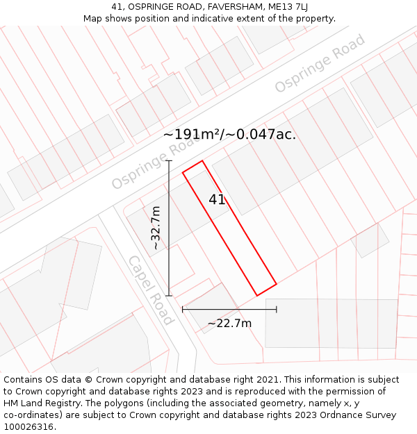 41, OSPRINGE ROAD, FAVERSHAM, ME13 7LJ: Plot and title map