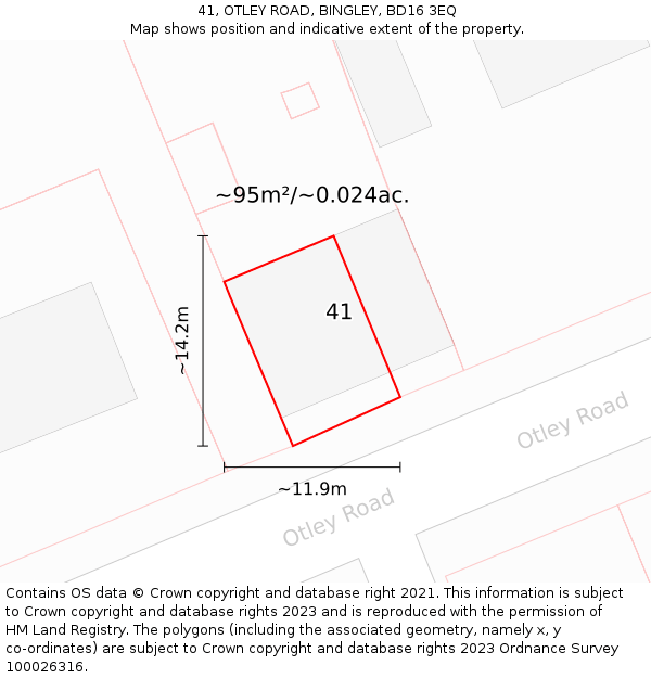 41, OTLEY ROAD, BINGLEY, BD16 3EQ: Plot and title map