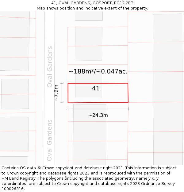 41, OVAL GARDENS, GOSPORT, PO12 2RB: Plot and title map