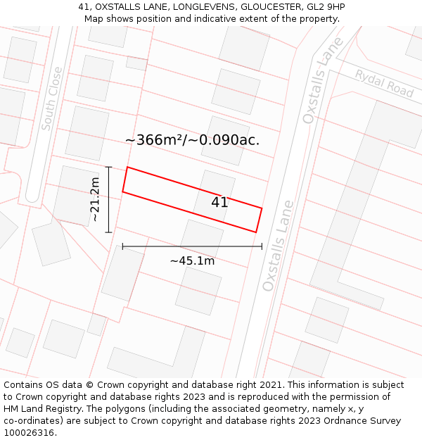 41, OXSTALLS LANE, LONGLEVENS, GLOUCESTER, GL2 9HP: Plot and title map