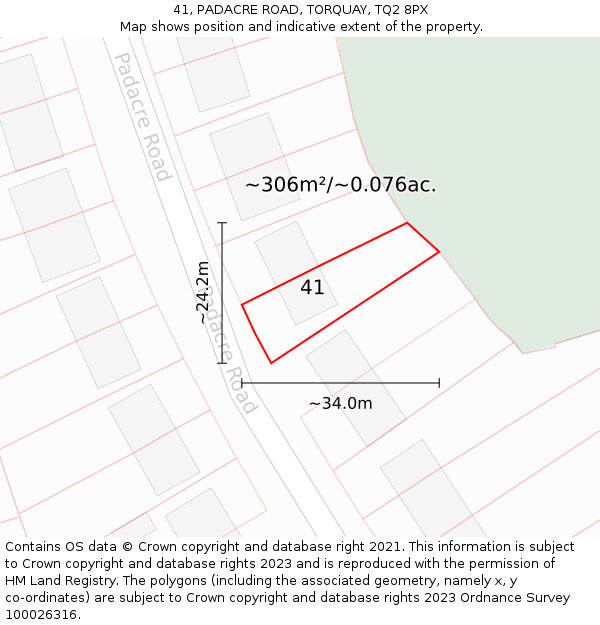 41, PADACRE ROAD, TORQUAY, TQ2 8PX: Plot and title map