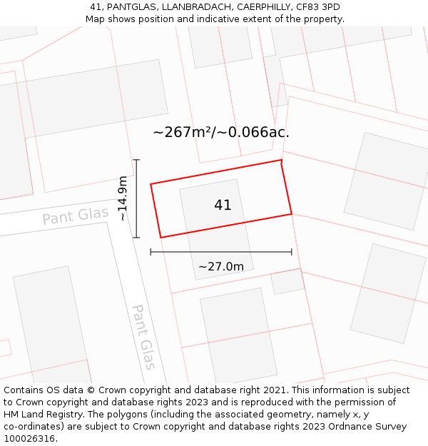 41, PANTGLAS, LLANBRADACH, CAERPHILLY, CF83 3PD: Plot and title map