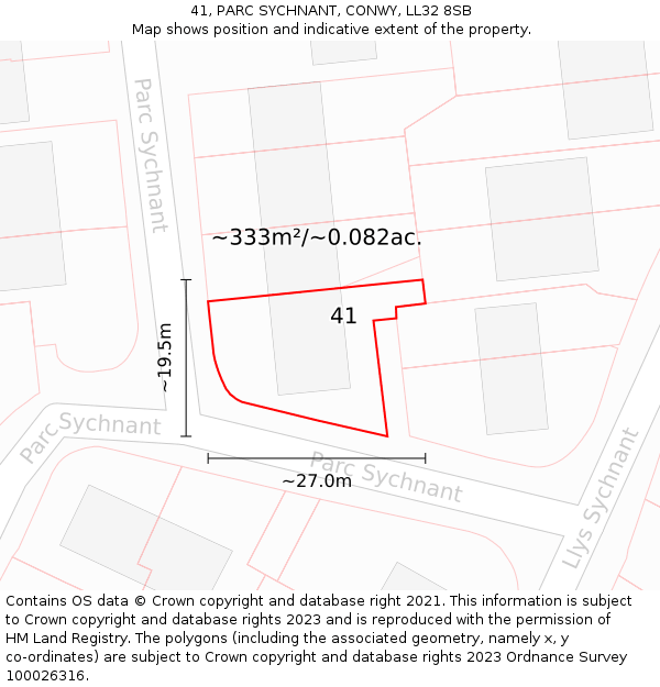 41, PARC SYCHNANT, CONWY, LL32 8SB: Plot and title map