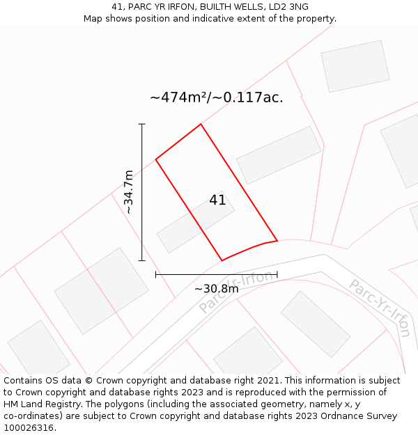 41, PARC YR IRFON, BUILTH WELLS, LD2 3NG: Plot and title map