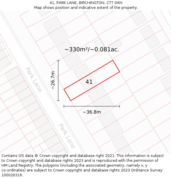 41, PARK LANE, BIRCHINGTON, CT7 0AN: Plot and title map