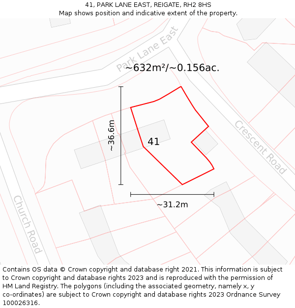 41, PARK LANE EAST, REIGATE, RH2 8HS: Plot and title map