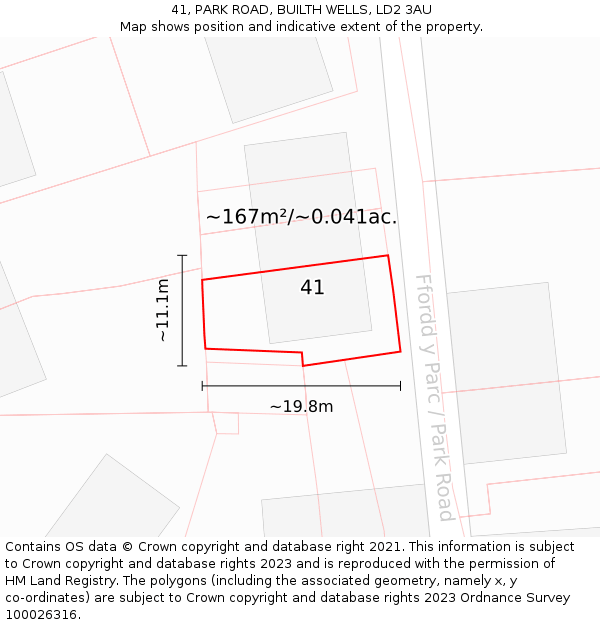 41, PARK ROAD, BUILTH WELLS, LD2 3AU: Plot and title map