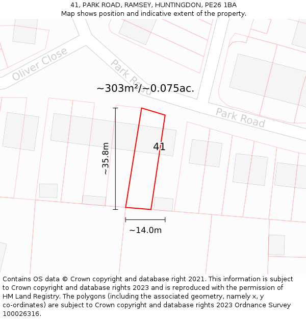 41, PARK ROAD, RAMSEY, HUNTINGDON, PE26 1BA: Plot and title map