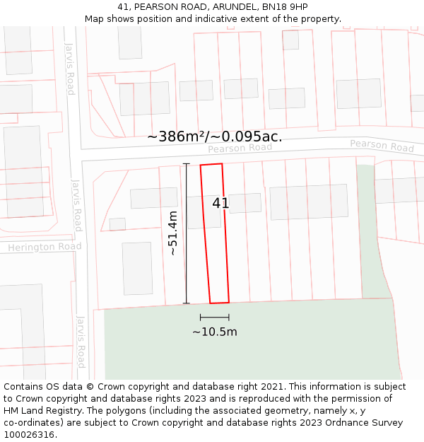 41, PEARSON ROAD, ARUNDEL, BN18 9HP: Plot and title map