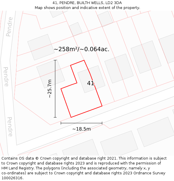 41, PENDRE, BUILTH WELLS, LD2 3DA: Plot and title map