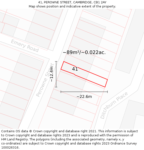 41, PEROWNE STREET, CAMBRIDGE, CB1 2AY: Plot and title map