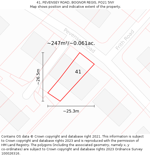 41, PEVENSEY ROAD, BOGNOR REGIS, PO21 5NY: Plot and title map