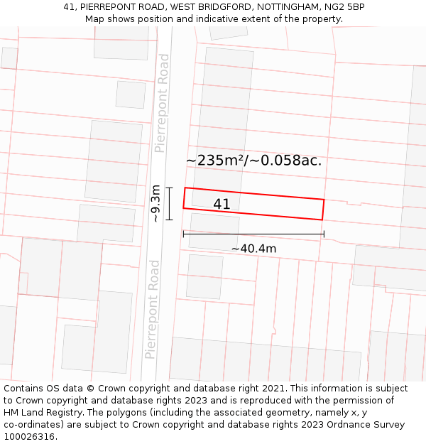 41, PIERREPONT ROAD, WEST BRIDGFORD, NOTTINGHAM, NG2 5BP: Plot and title map