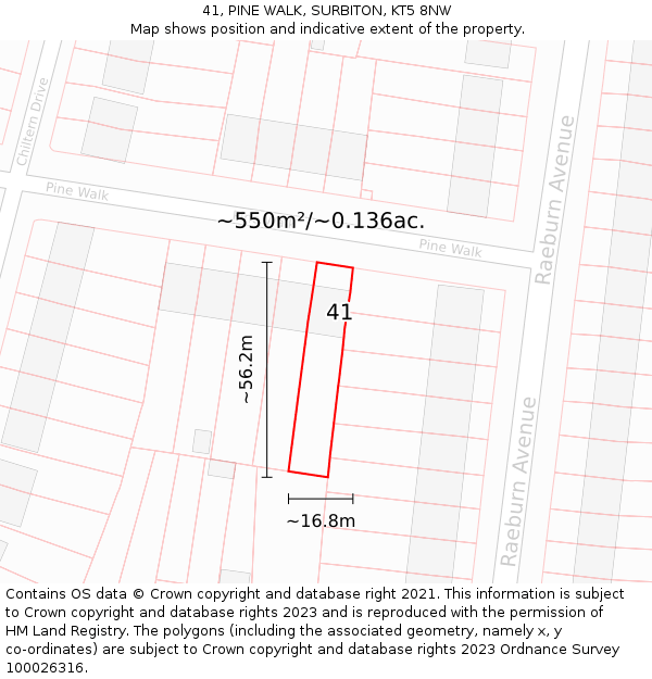 41, PINE WALK, SURBITON, KT5 8NW: Plot and title map