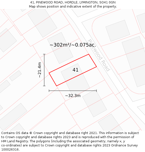 41, PINEWOOD ROAD, HORDLE, LYMINGTON, SO41 0GN: Plot and title map