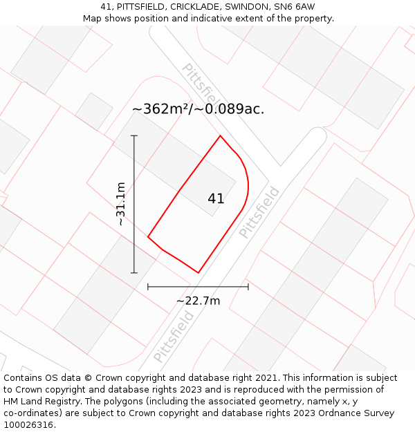 41, PITTSFIELD, CRICKLADE, SWINDON, SN6 6AW: Plot and title map