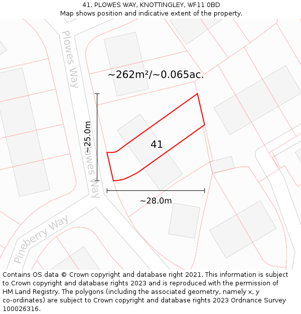 41, PLOWES WAY, KNOTTINGLEY, WF11 0BD: Plot and title map