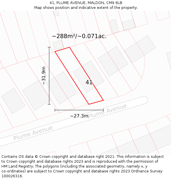 41, PLUME AVENUE, MALDON, CM9 6LB: Plot and title map