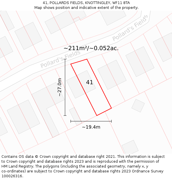 41, POLLARDS FIELDS, KNOTTINGLEY, WF11 8TA: Plot and title map