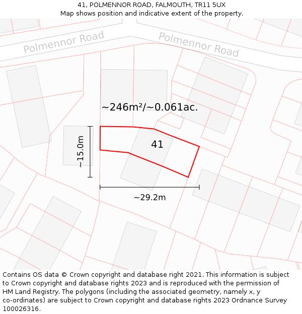 41, POLMENNOR ROAD, FALMOUTH, TR11 5UX: Plot and title map