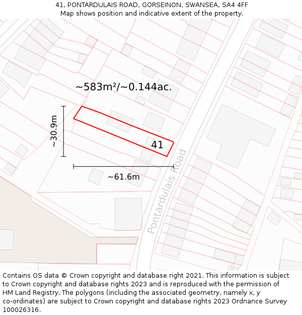 41, PONTARDULAIS ROAD, GORSEINON, SWANSEA, SA4 4FF: Plot and title map