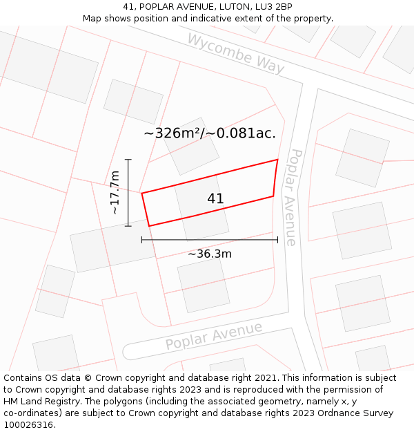 41, POPLAR AVENUE, LUTON, LU3 2BP: Plot and title map