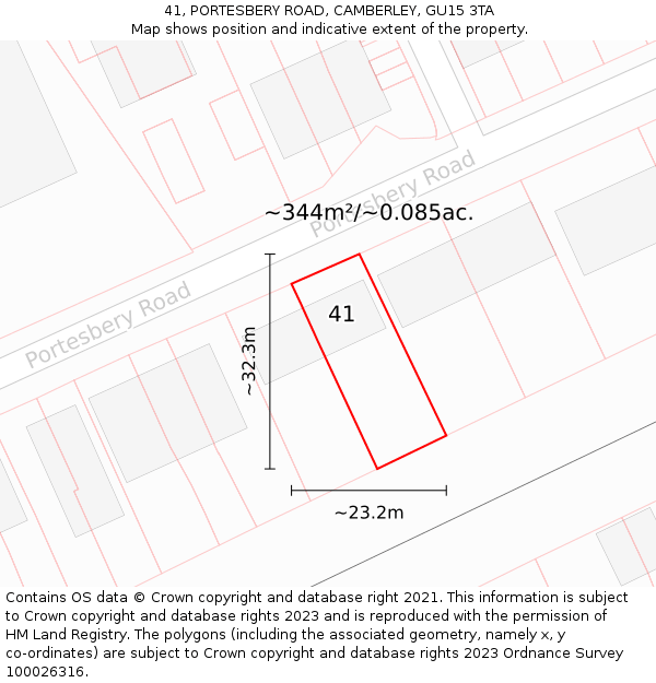 41, PORTESBERY ROAD, CAMBERLEY, GU15 3TA: Plot and title map