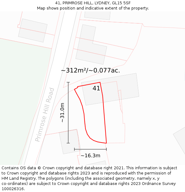 41, PRIMROSE HILL, LYDNEY, GL15 5SF: Plot and title map