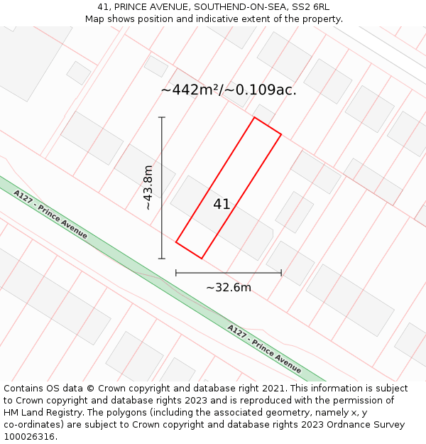 41, PRINCE AVENUE, SOUTHEND-ON-SEA, SS2 6RL: Plot and title map