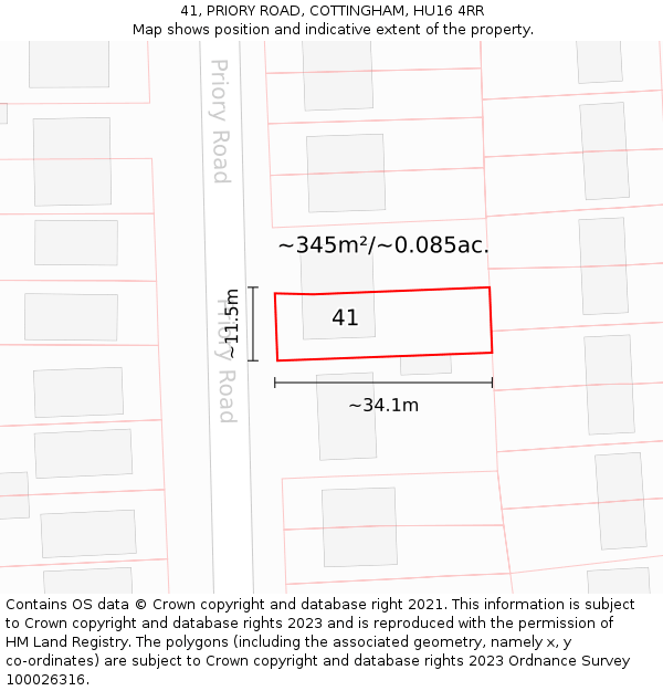 41, PRIORY ROAD, COTTINGHAM, HU16 4RR: Plot and title map