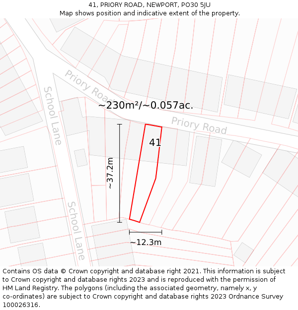 41, PRIORY ROAD, NEWPORT, PO30 5JU: Plot and title map