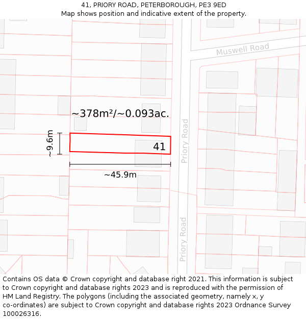 41, PRIORY ROAD, PETERBOROUGH, PE3 9ED: Plot and title map