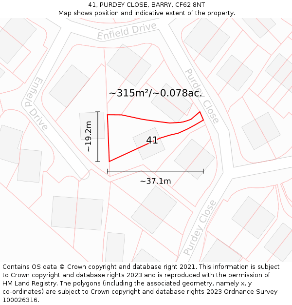 41, PURDEY CLOSE, BARRY, CF62 8NT: Plot and title map