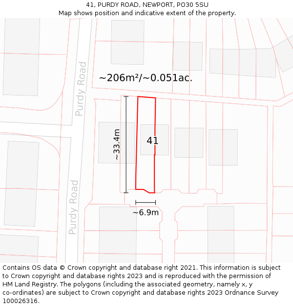 41, PURDY ROAD, NEWPORT, PO30 5SU: Plot and title map