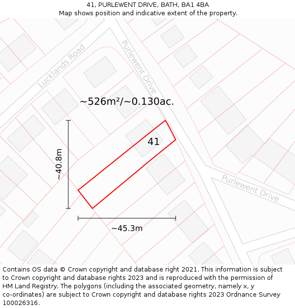 41, PURLEWENT DRIVE, BATH, BA1 4BA: Plot and title map