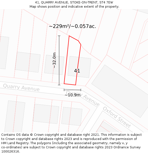 41, QUARRY AVENUE, STOKE-ON-TRENT, ST4 7EW: Plot and title map