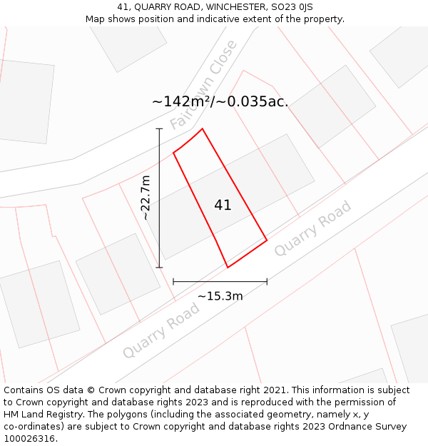 41, QUARRY ROAD, WINCHESTER, SO23 0JS: Plot and title map