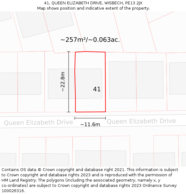 41, QUEEN ELIZABETH DRIVE, WISBECH, PE13 2JX: Plot and title map