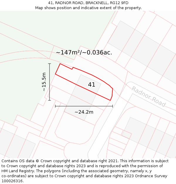 41, RADNOR ROAD, BRACKNELL, RG12 9FD: Plot and title map