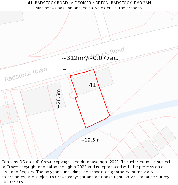 41, RADSTOCK ROAD, MIDSOMER NORTON, RADSTOCK, BA3 2AN: Plot and title map