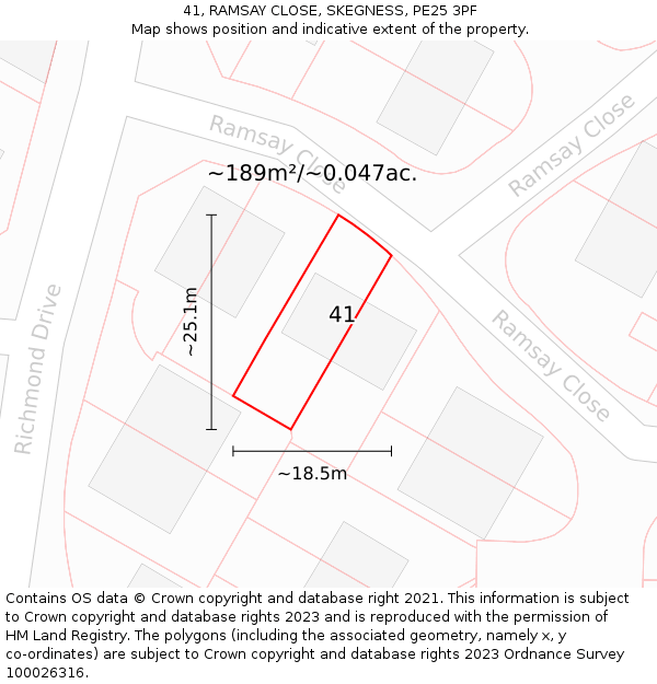41, RAMSAY CLOSE, SKEGNESS, PE25 3PF: Plot and title map