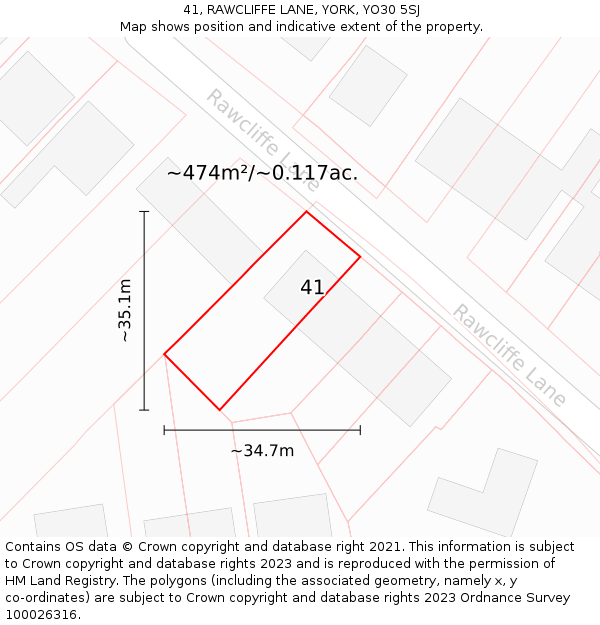 41, RAWCLIFFE LANE, YORK, YO30 5SJ: Plot and title map