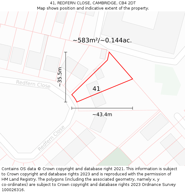 41, REDFERN CLOSE, CAMBRIDGE, CB4 2DT: Plot and title map