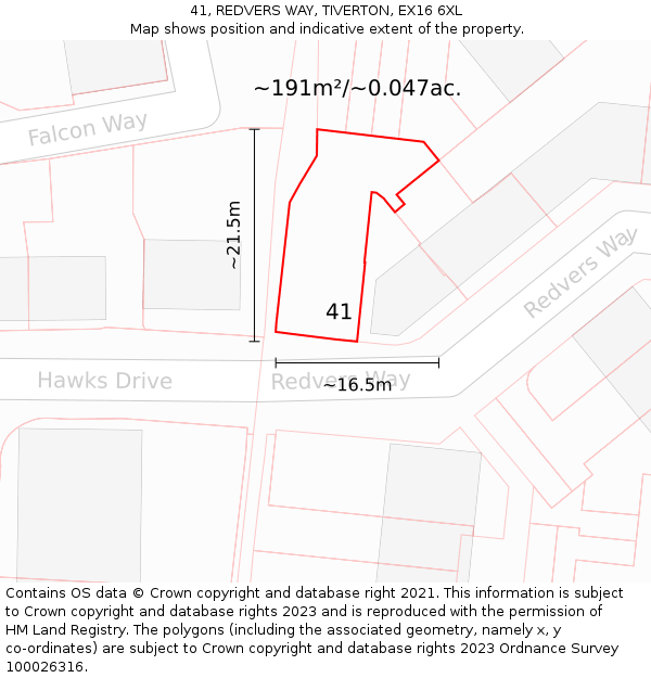 41, REDVERS WAY, TIVERTON, EX16 6XL: Plot and title map