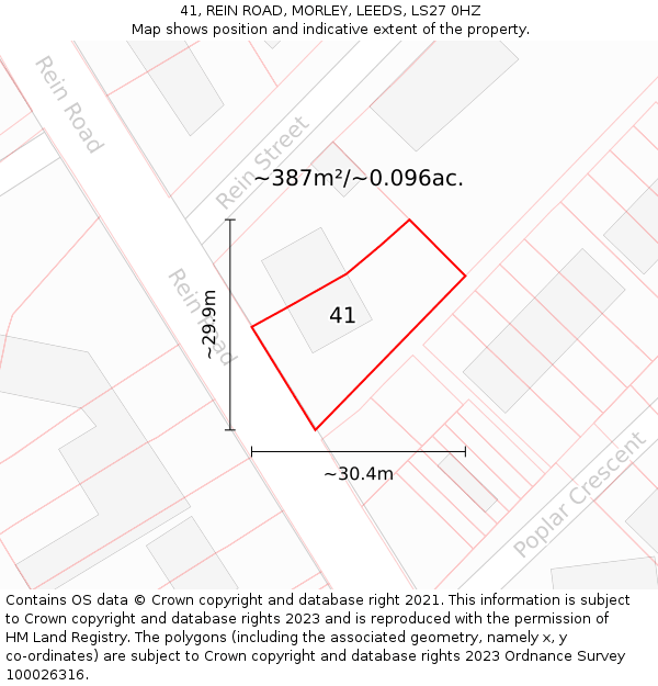 41, REIN ROAD, MORLEY, LEEDS, LS27 0HZ: Plot and title map