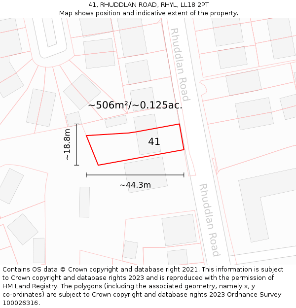 41, RHUDDLAN ROAD, RHYL, LL18 2PT: Plot and title map