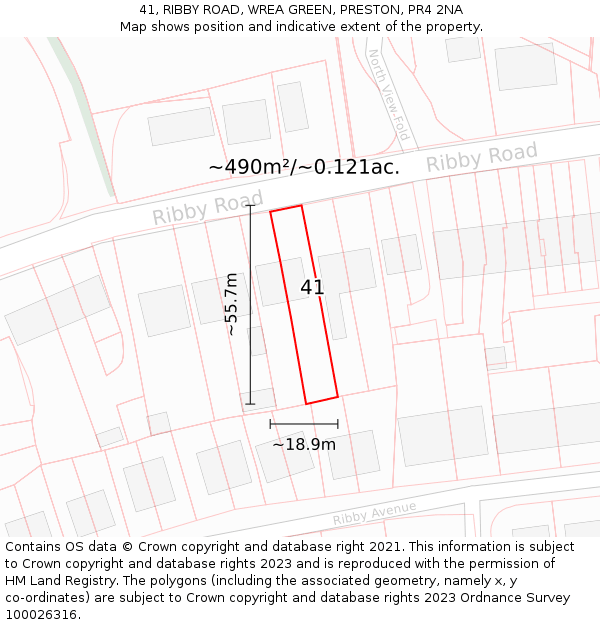 41, RIBBY ROAD, WREA GREEN, PRESTON, PR4 2NA: Plot and title map